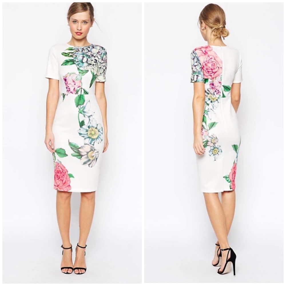 ASOS Premium Placed Crayon Floral Bodycon Dress 8